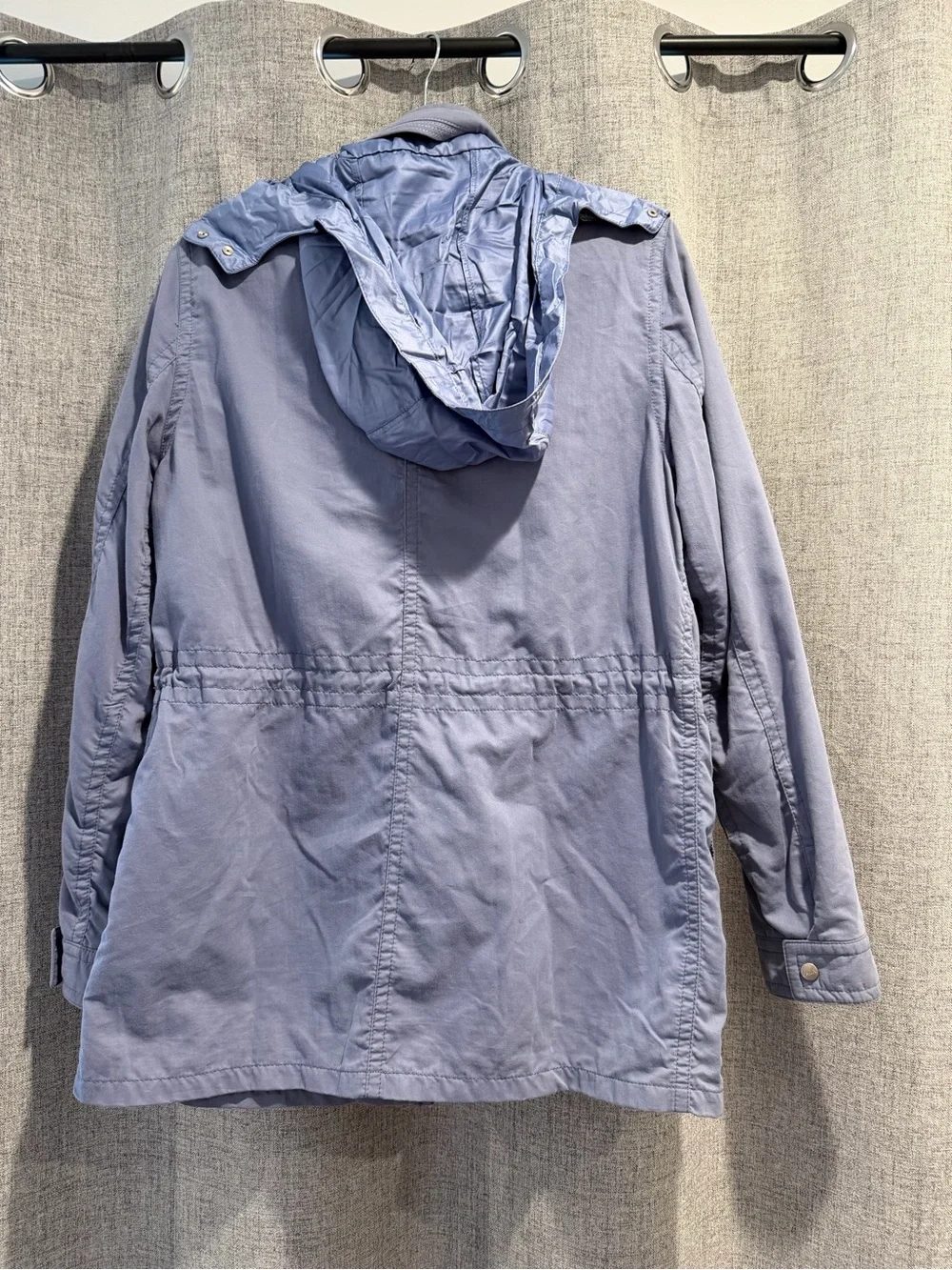 Coach Light Blue Rain Jacket with Front Flap Pockets